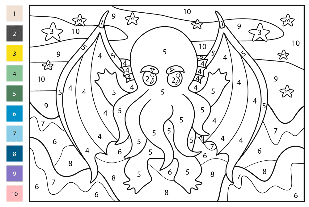 Cthulhu Color By Number Coloring Page Md Coloring Page — Free Printable — free printable coloring page